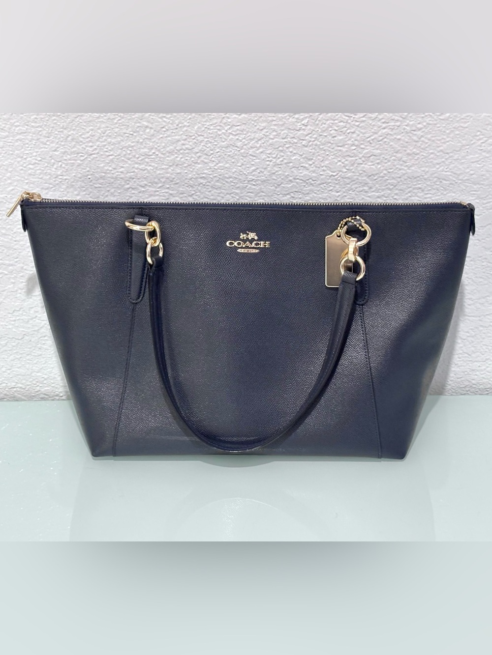 Coach Ava Midnight Blue Crossgrain Leather Tote Purse  F57526 NWT